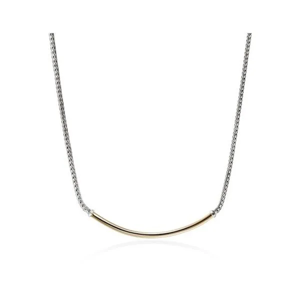 Silver 14K YG Curved Bar Mini Chain Necklace Saxons Fine Jewelers Bend, OR