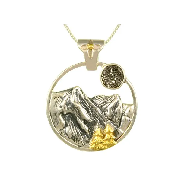 22 Karat Sterling Silver Druzy Mountain and Moon Pendant Image 2 Saxons Fine Jewelers Bend, OR