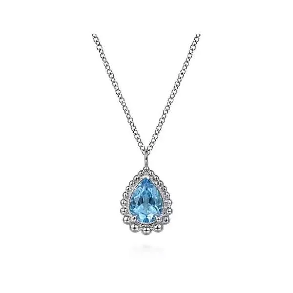 Gabriel & Co. Sterling Silver Swiss Blue Topaz Pear Bujukan Necklace Saxons Fine Jewelers Bend, OR