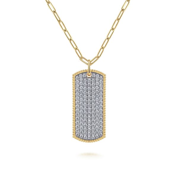 Gabriel & Co.14K Yellow Gold  Diamond Pave Dog Tag Hollow Chain Saxons Fine Jewelers Bend, OR