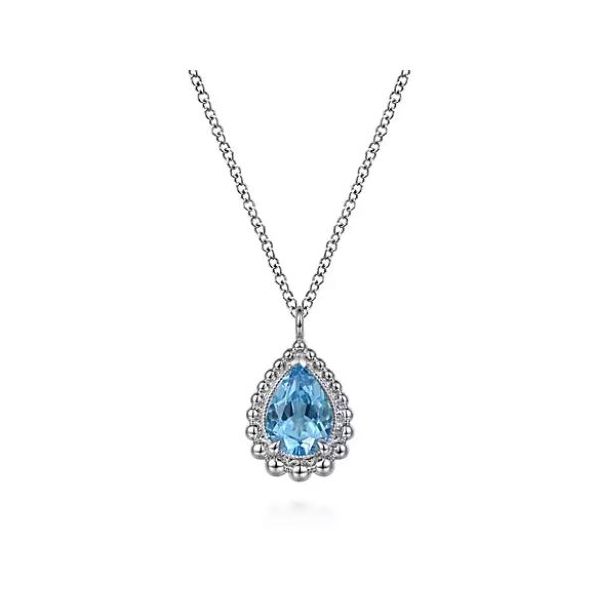 Gabriel & Co. Sterling Silver Swiss Blue Topaz Pear Bujukan Necklace Saxons Fine Jewelers Bend, OR
