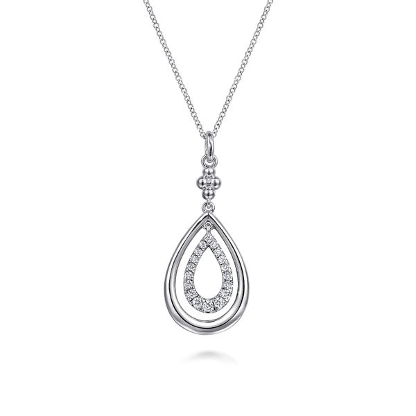Gabriel & Co.Sterling Silver White Sapphire Bujukan Teardrop Pendant Saxons Fine Jewelers Bend, OR