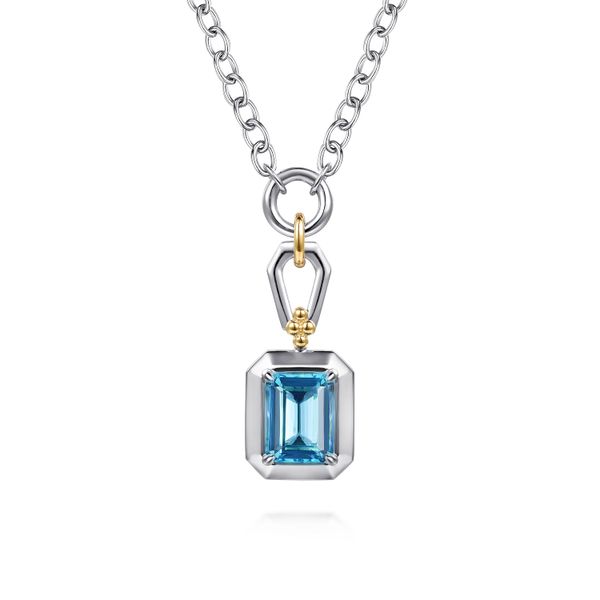 Gabriel & Co.14K Yellow Gold & Sterling Silver Blue Topaz Pendant Necklace Saxons Fine Jewelers Bend, OR