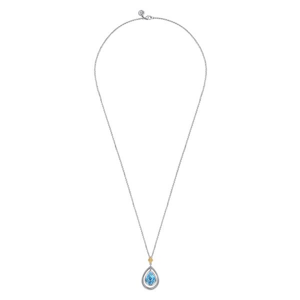 Gabriel & Co.14K Yellow Gold & Sterling Silver Pear Blue Topaz Pendant Necklace Image 2 Saxons Fine Jewelers Bend, OR