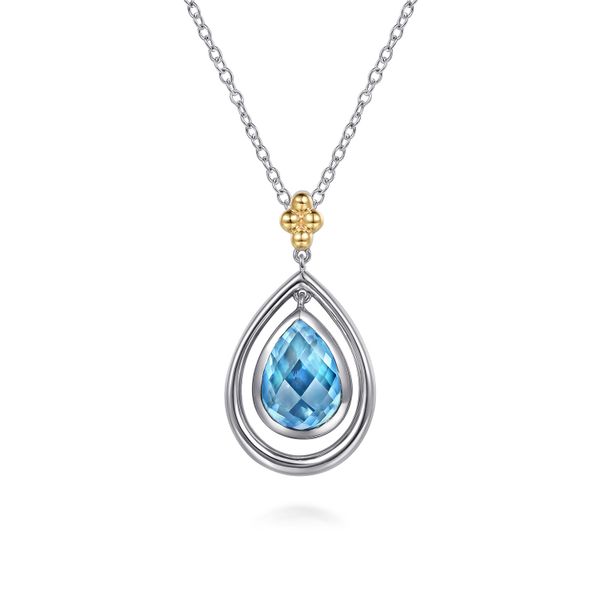 Gabriel & Co.14K Yellow Gold & Sterling Silver Pear Blue Topaz Pendant Necklace Saxons Fine Jewelers Bend, OR