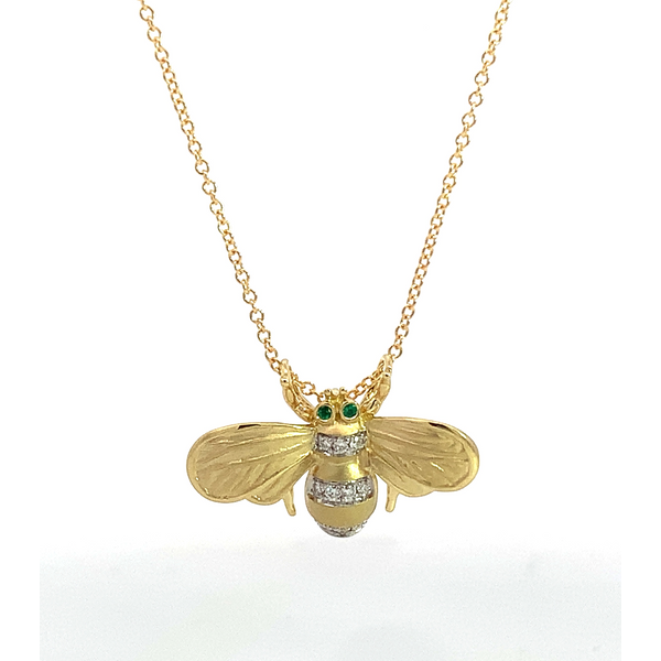 Simon G. 18 Karat Yellow Gold Diamond Emerald Bumble Bee Pendant Saxons Fine Jewelers Bend, OR