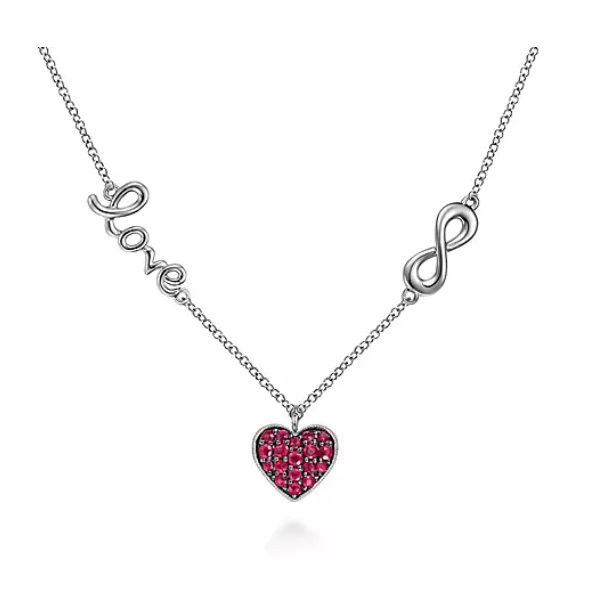 Sterling Silver Ruby Heart Love Infinity Necklace Saxons Fine Jewelers Bend, OR