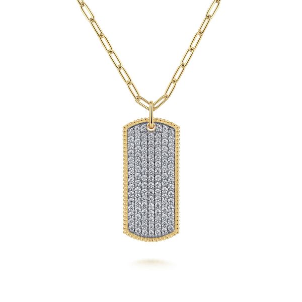 Gabriel & Co.14K Yellow Gold  Diamond Pave Dog Tag Hollow Chain Saxons Fine Jewelers Bend, OR