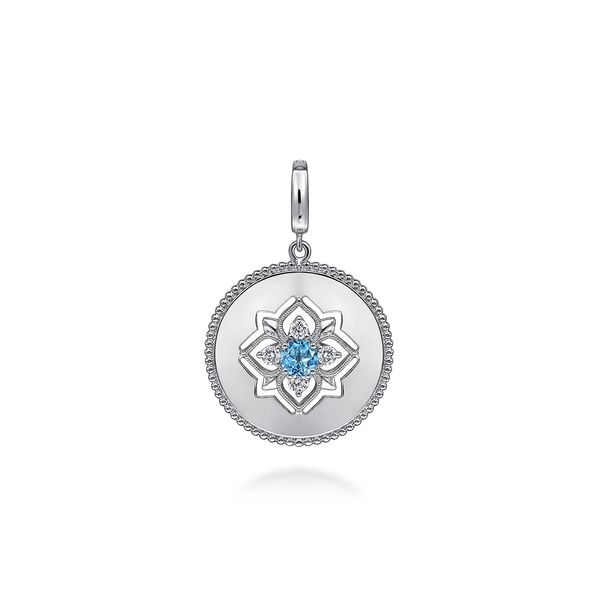 Gabriel & Co. Sterling Silver Blue Topaz White Sapphire Bujukan Medallion Pendant Saxons Fine Jewelers Bend, OR