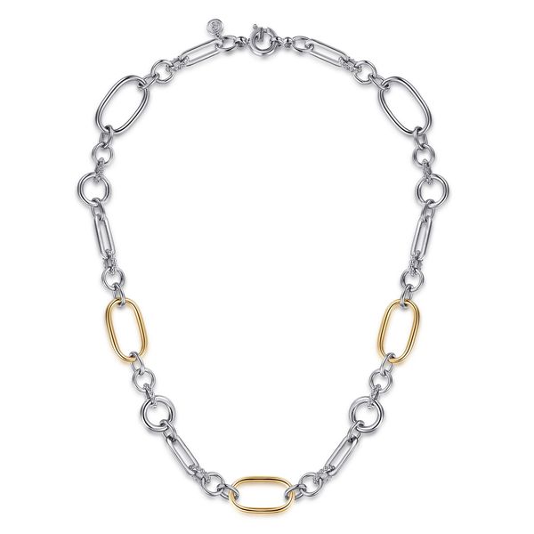 14K Yellow Gold and Stainless Steel Bujukan Link Chain Necklace by Gabriel and Co Image 2 Saxons Fine Jewelers Bend, OR
