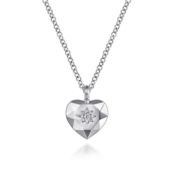 Gabriel & Co. Sterling Silver Diamond Cut Heart Pendant Saxons Fine Jewelers Bend, OR