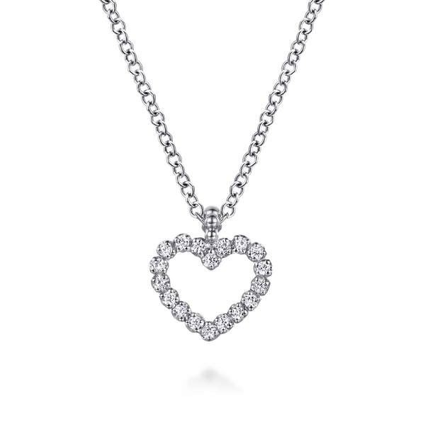 Gabriel & Co. Sterling Silver Bujukan White Sapphire Heart Pendant Saxons Fine Jewelers Bend, OR