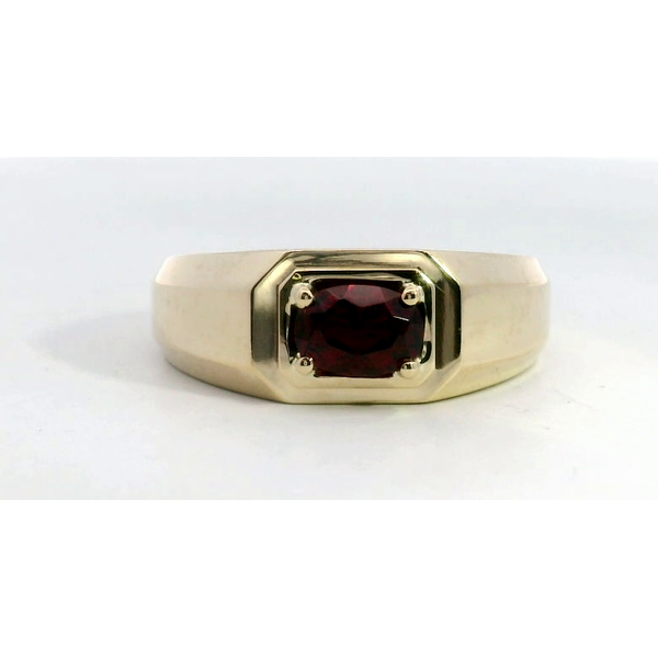 Men’s 14K Yellow Gold Oval Garnet Sandblast Finish Band Ring .88ct Size 10 Saxons Fine Jewelers Bend, OR