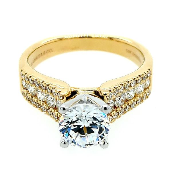 Gabriel & Co. 14K Yellow Gold Round Diamond Wide Band Engagement Semi Mount Ring (0.49ct) Saxons Fine Jewelers Bend, OR