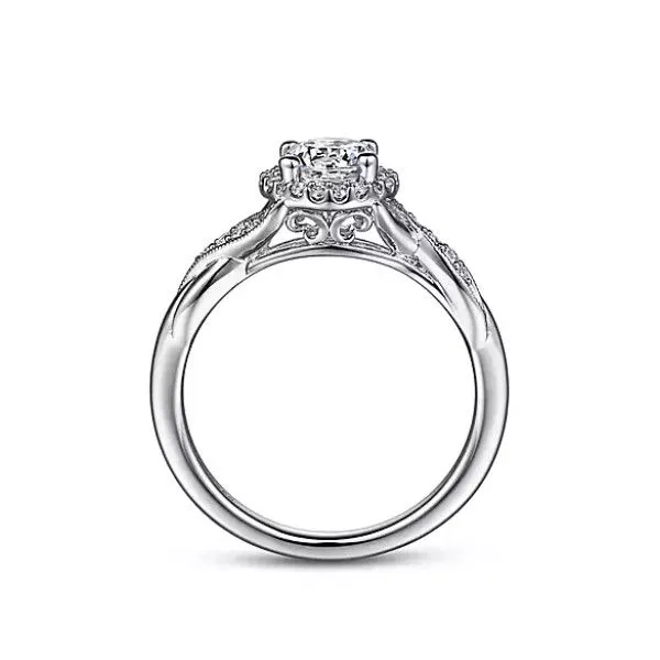 14K White Gold Round Halo Diamond Engagement Semi Mount Ring Saxons