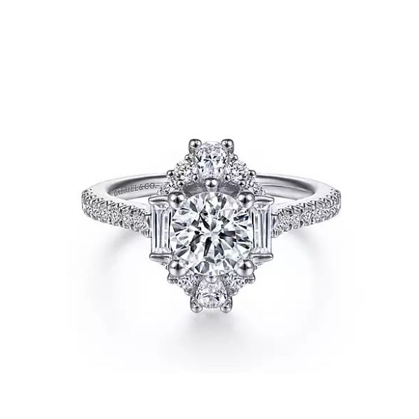 Gabriel & Co Unique 14K White Gold Art Deco Halo Diamond Engagement Semi Mount Ring (0.68ct) Saxons Fine Jewelers Bend, OR