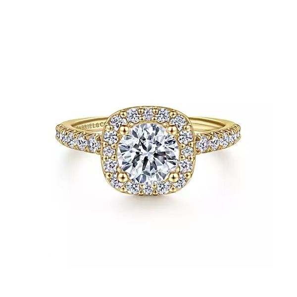 14K Yellow Gold Cushion Halo Round Diamond Engagement Semi Mount Ring Saxons Fine Jewelers Bend, OR