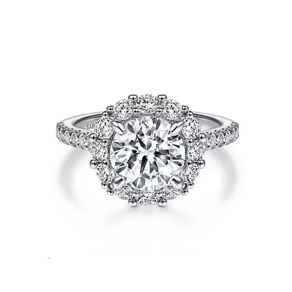 Gabriel & Co 14K White Gold Round Halo Diamond Engagement Semi Mount Ring (1.04ct) Saxons Fine Jewelers Bend, OR