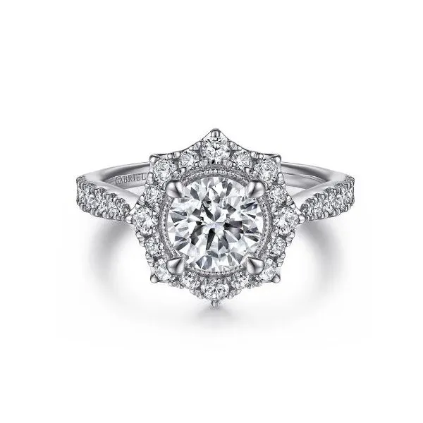 14 Karat White Gold Diamond Flower Halo Semi-Mount Ring Saxons Fine Jewelers Bend, OR
