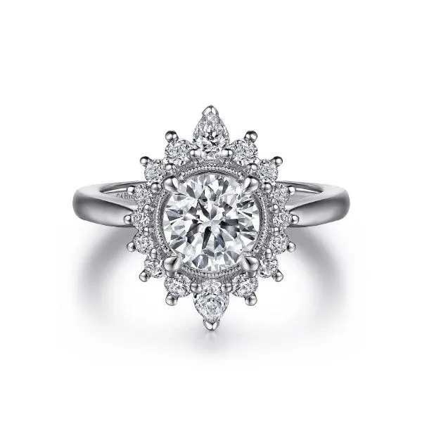 14 Karat White Gold Diamond Vintage Halo Semi-Mount Ring Saxons Fine Jewelers Bend, OR