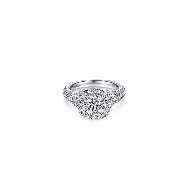 18 Karat White Gold Diamond Halo Engagement Semi-Mount Ring Saxons Fine Jewelers Bend, OR
