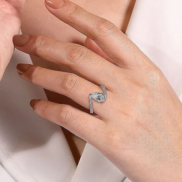 Gabriel & Co. 14 Karat White Gold Pear Cut Diamond Bypass Semi-Mount Ring Image 5 Saxons Fine Jewelers Bend, OR