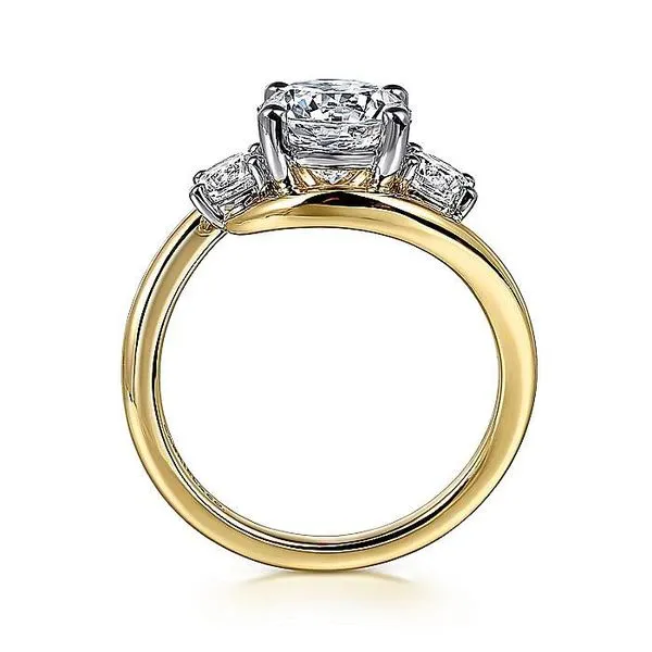 Gabriel & Co. 14 Karat White Gold/Yellow Gold Diamond Three Stone Bypass Semi-Mount Ring Image 2 Saxons Fine Jewelers Bend, OR