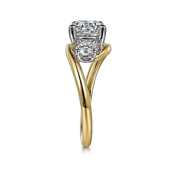 Gabriel & Co. 14 Karat White Gold/Yellow Gold Diamond Three Stone Bypass Semi-Mount Ring Image 4 Saxons Fine Jewelers Bend, OR