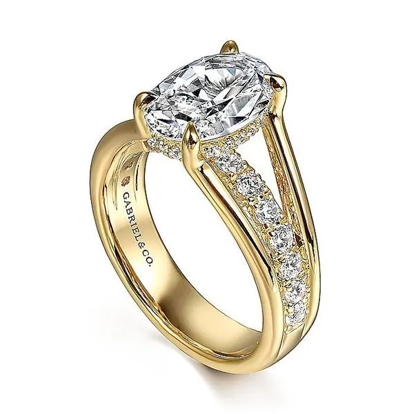Gabriel & Co. 14 Karat Yellow Gold/White Gold Diamond Oval Hidden Halo Band Semi-Mount Ring Image 3 Saxons Fine Jewelers Bend, OR
