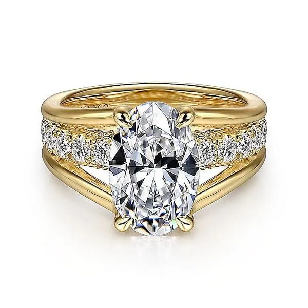 Gabriel & Co. 14 Karat Yellow Gold/White Gold Diamond Oval Hidden Halo Band Semi-Mount Ring Saxons Fine Jewelers Bend, OR