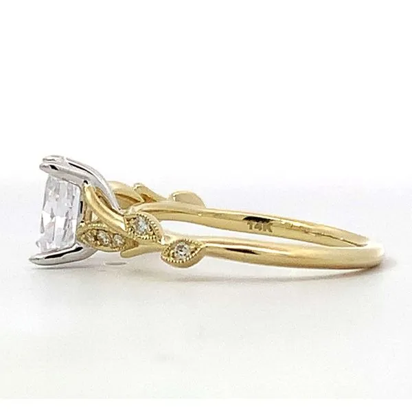 14 Karat Yellow Gold/White Gold Oval Diamond Leaf Vine Cathedral Semi-Mount Ring Image 2 Saxons Fine Jewelers Bend, OR