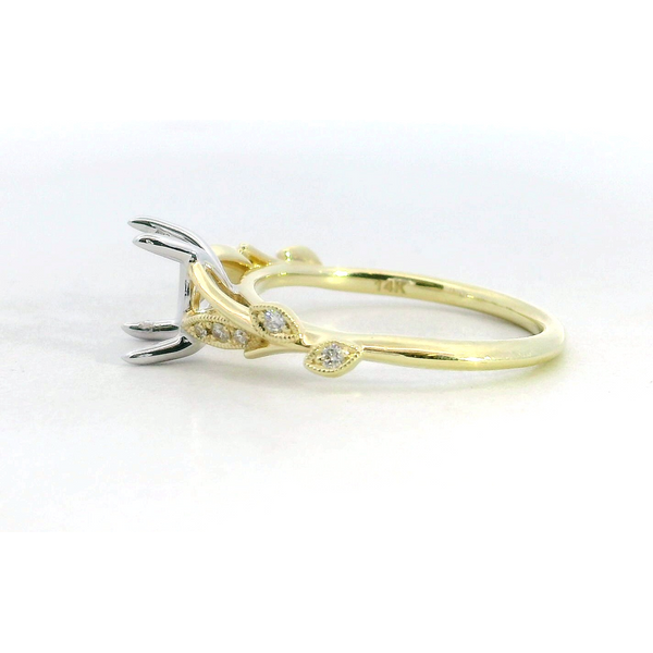 14 Karat Yellow Gold/White Gold Oval Diamond Leaf Vine Cathedral Semi-Mount Ring Image 2 Saxons Fine Jewelers Bend, OR