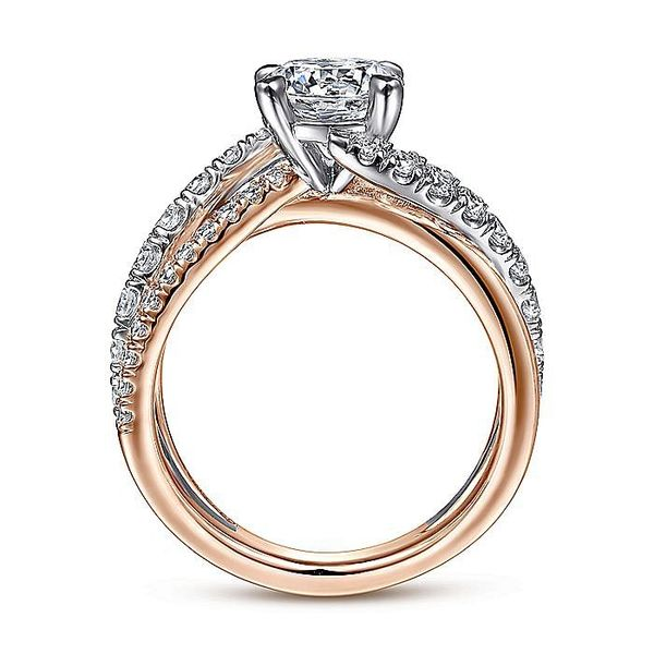 Gabriel & Co. 14 Karat White Gold/Rose Gold Diamond Bypass Twisted Semi-Mount Ring Image 2 Saxons Fine Jewelers Bend, OR