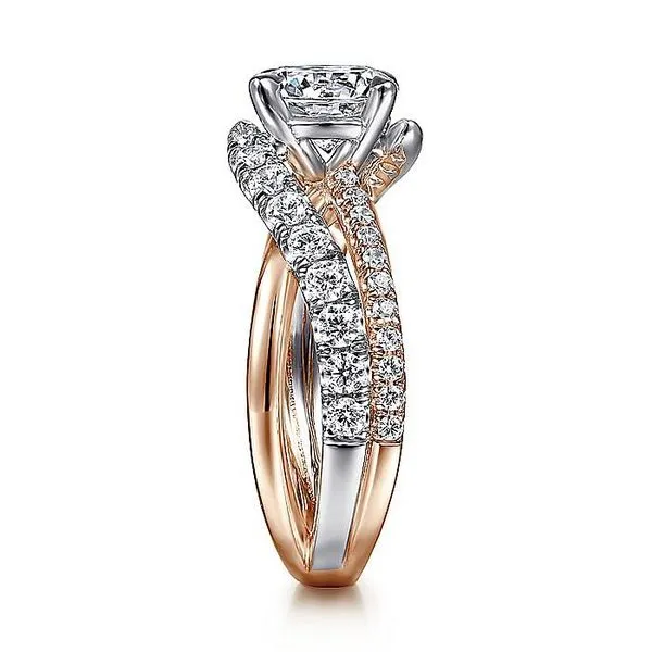 Gabriel & Co. 14 Karat White Gold/Rose Gold Diamond Bypass Twisted Semi-Mount Ring Image 3 Saxons Fine Jewelers Bend, OR