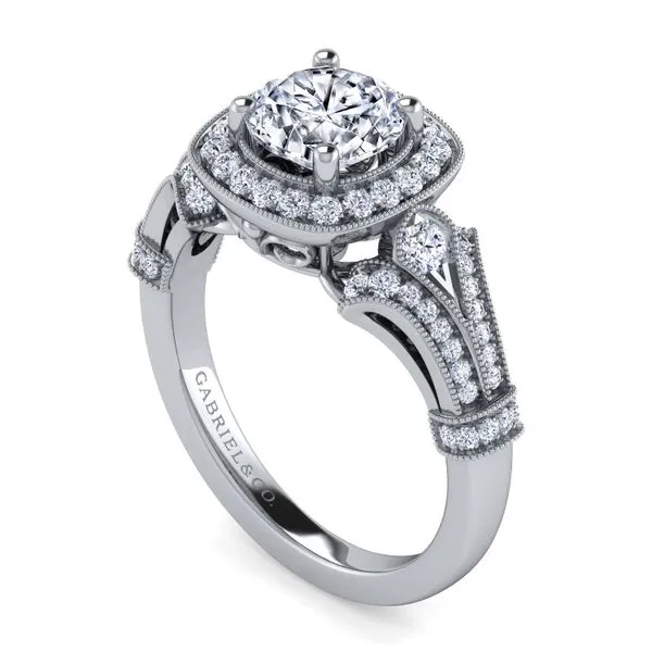 Gabriel & Co. 14 Karat White Gold Diamond Victorian Square Halo Semi-Mount Ring Image 3 Saxons Fine Jewelers Bend, OR