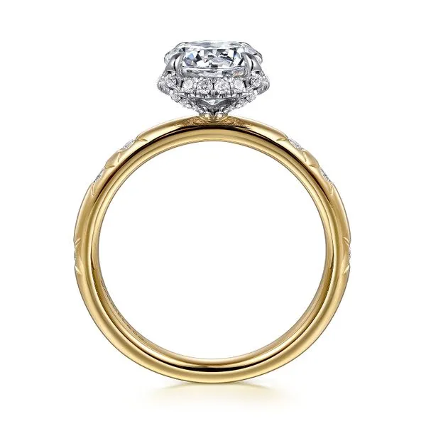 Gabriel & Co. 14 Karat White Gold/Yellow Gold Diamond Halo Diamond Semi-Mount Image 2 Saxons Fine Jewelers Bend, OR