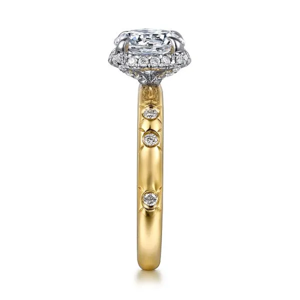 Gabriel & Co. 14 Karat White Gold/Yellow Gold Diamond Halo Diamond Semi-Mount Image 3 Saxons Fine Jewelers Bend, OR