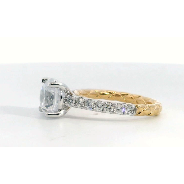18K Yellow Gold and White Gold Diamond Cathedral Pavé Semi Mount Engagement Ring Setting Image 2 Saxons Fine Jewelers Bend, OR