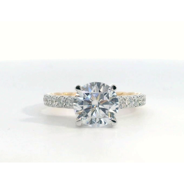 18K Yellow Gold and White Gold Diamond Cathedral Pavé Semi Mount Engagement Ring Setting Saxons Fine Jewelers Bend, OR