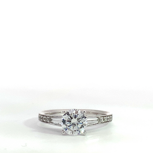 Simon G. 18 Karat White Gold Diamond Tapered Baguette Semi-Mount Ring Saxons Fine Jewelers Bend, OR