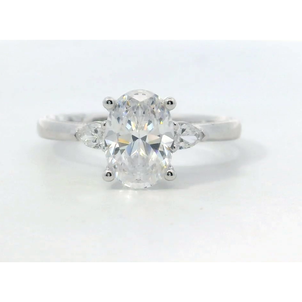 18K White Gold Oval Diamond Three Stone Milgrain Edge Semi Mount Engagement Ring Setting Saxons Fine Jewelers Bend, OR