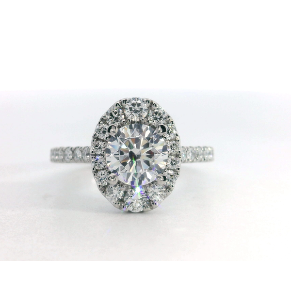 18K White Gold Diamond Oval Shaped Halo Pavé Semi Mount Engagement Ring Setting Saxons Fine Jewelers Bend, OR