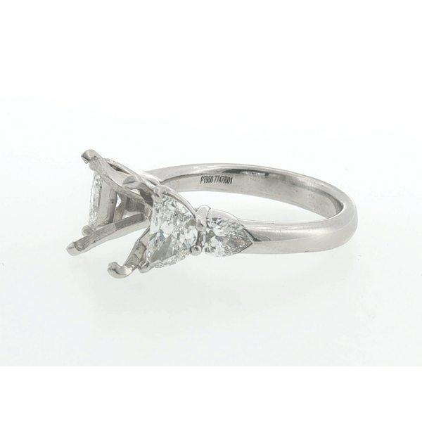 Platinum Cushion Cut Diamond Half Moon and Shield Three Stone Engagement Ring Saxons Fine Jewelers Bend, OR