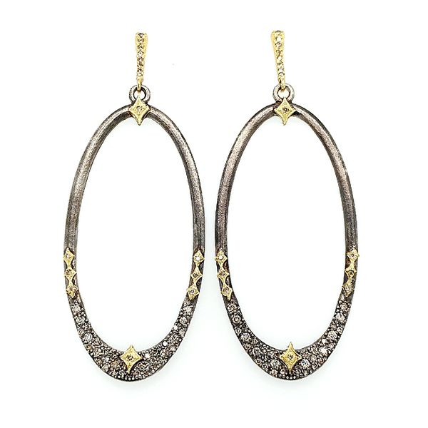 Armenta 18 Karat Yellow Gold Sterling Silver Oval Earrings with Diamonds Saxons Fine Jewelers Bend, OR