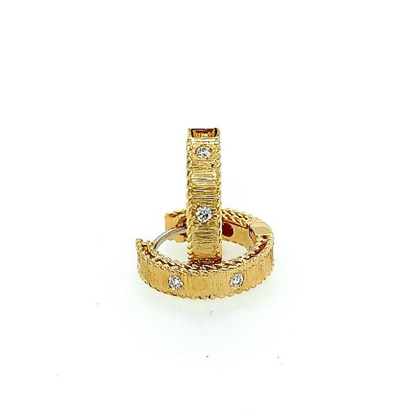 Roberto Coin 18 Karat Yellow Gold Diamond Princess Hoops 0.07ctw Saxons Fine Jewelers Bend, OR