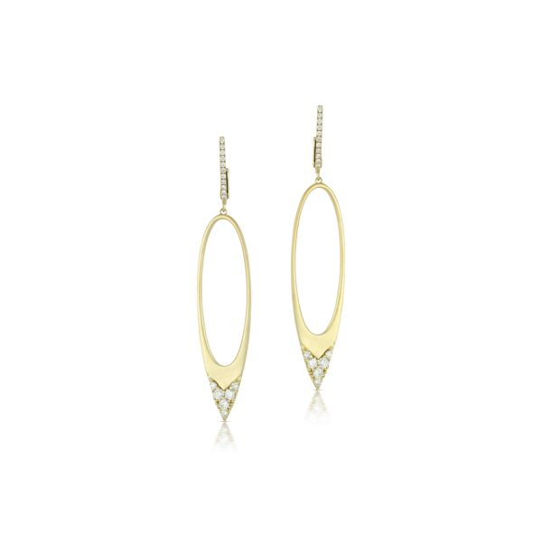 Doves. Yellow Gold with Diamond and Open Drop Satin Earrings Saxons Fine Jewelers Bend, OR