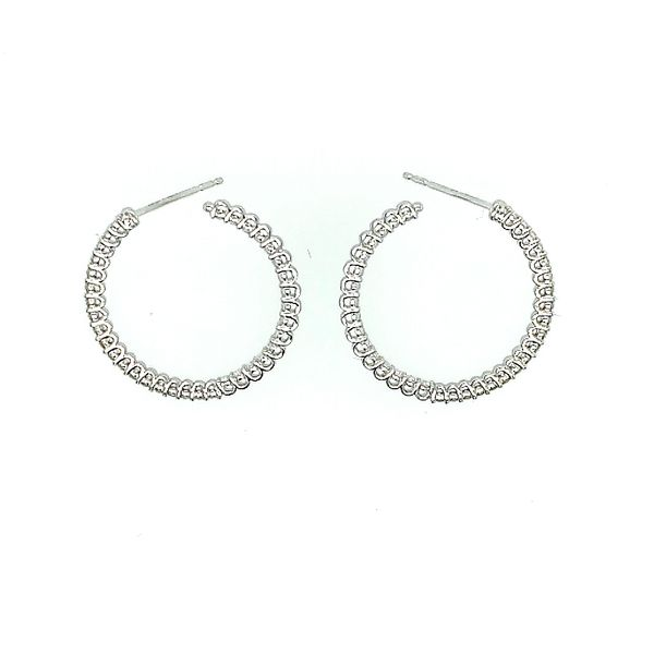 White Gold 'Signature' Inside out Small Diamond Hoops Image 2 Saxons Fine Jewelers Bend, OR