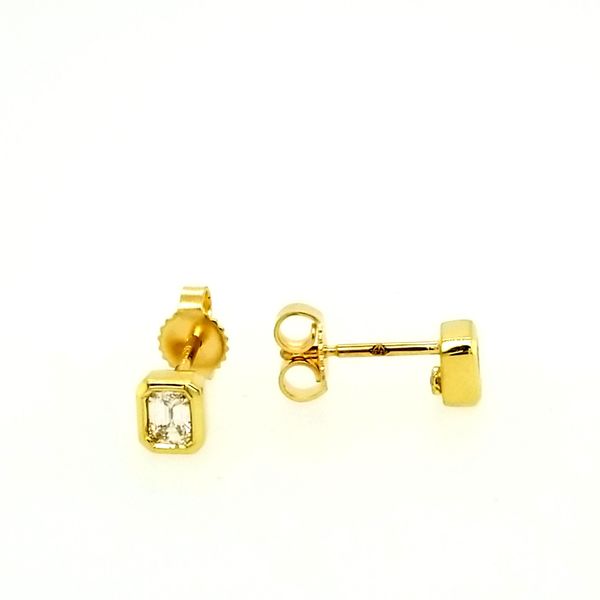 18 Karat Yellow Gold and Emerald Cut Diamond Earrings Saxons Fine Jewelers Bend, OR