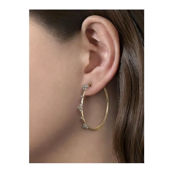 14K Yellow Gold Prong Set 40mm Round Classic Diamond Hoop Earrings Image 2 Saxons Fine Jewelers Bend, OR