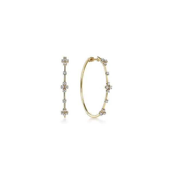 14K Yellow Gold Prong Set 40mm Round Classic Diamond Hoop Earrings Saxons Fine Jewelers Bend, OR